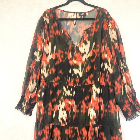 June + Vie Tiered Maxi Dress 3X Red Dark Chiffon Flowy Long Sleeve Whimsigoth - Picture 2 of 16